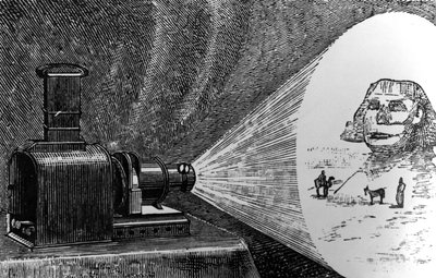 Lanterna magica che proietta una scena dell