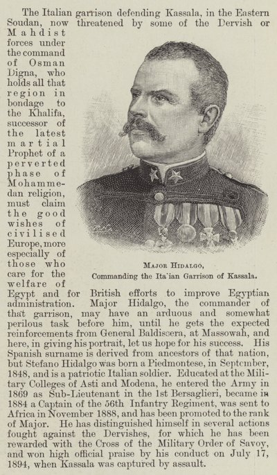 Maggiore Hidalgo, comandante della guarnigione italiana di Kassala (incisione) da English School