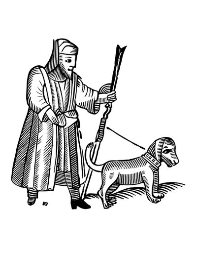 Uomo che cammina con il suo cane da English School