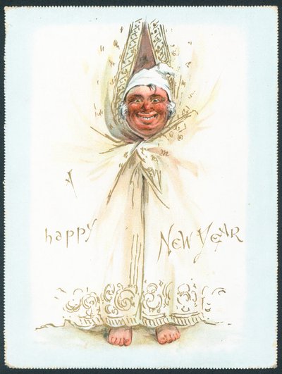 Uomo che sbircia attraverso le tende, Cartolina di Capodanno da English School