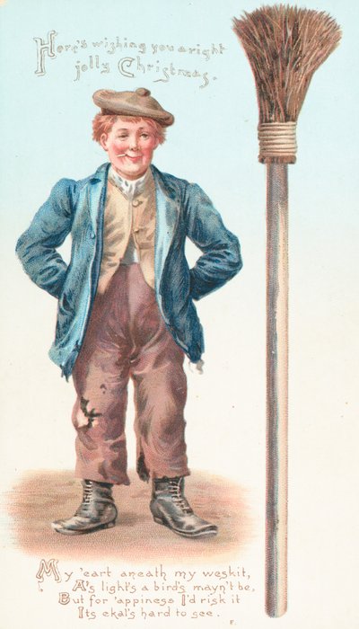 Uomo con scopa e sigaretta, Cartolina di Natale da English School
