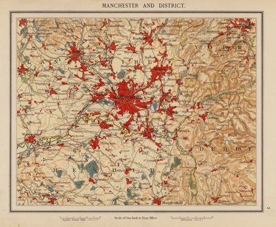 Manchester e dintorni (litografia a colori) da English School