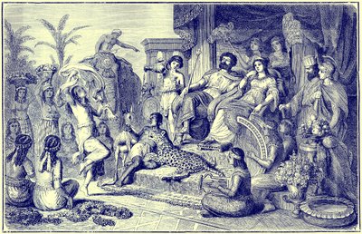 Usi e costumi della Grecia tarda - una famiglia festosa, illustrazione da The Illustrated History of the World, pubblicato c.1880 da English School
