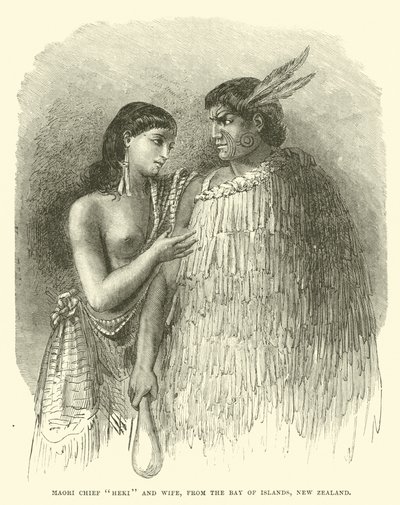 Capo Maori Heki e moglie, dalla Baia delle Isole, Nuova Zelanda da English School