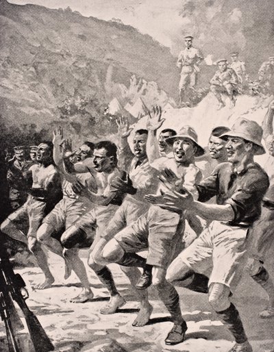 Soldati Maori eseguono una Haka a Gaba Tepe sulla Penisola di Gallipoli Turchia 1915, da 