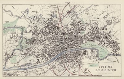 Mappa: Città di Glasgow, disegnata e incisa da G H Swanston, Edimburgo da English School