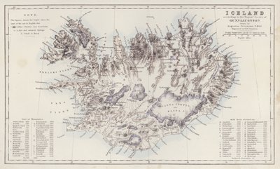 Mappa: Islanda, secondo il Trigon Survey di Gunnlaugsson disegnata da Augustus Petermann (litografia a colori) da English School