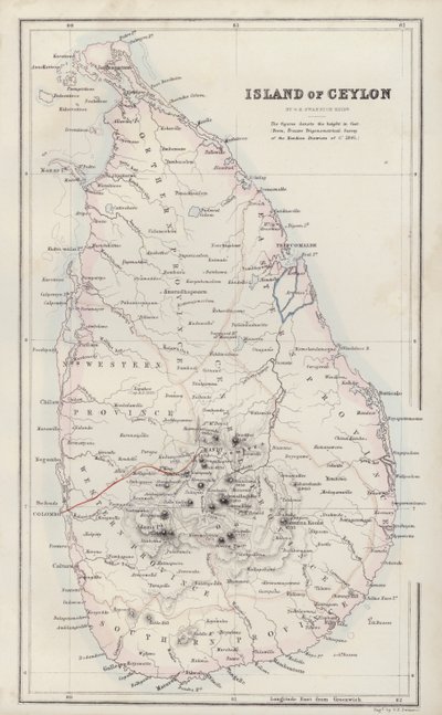 Mappa: Isola di Ceylon, di G H Swanston, Edimburgo (litografia a colori) da English School