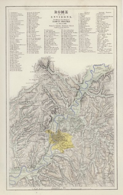 Mappa: Roma e dintorni, secondo il rilievo del Barone Moltke, nel 1845 e 1846, disegnata da Augustus Petermann da English School