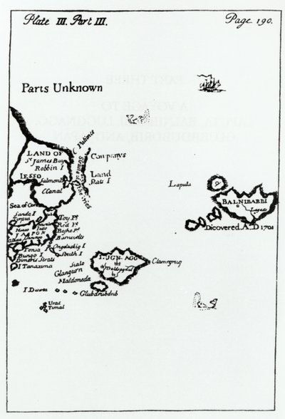Mappa dai Viaggi di Gulliver di Jonathan Swift (1667-1745) da English School