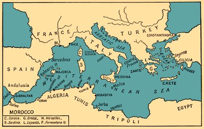 Mappa della pirateria antica e dei corsari barbareschi, da 