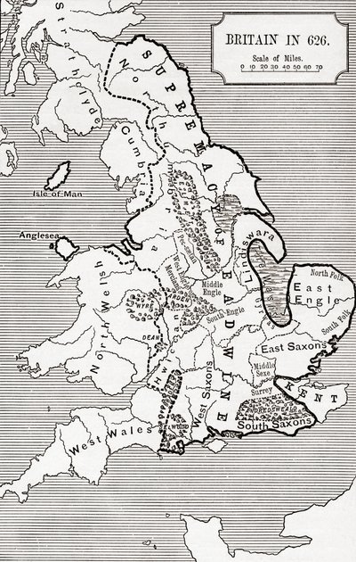 Mappa della Britannia nel 626, da 