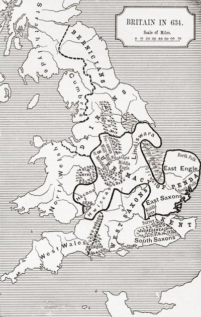 Mappa della Gran Bretagna nel 634, da 