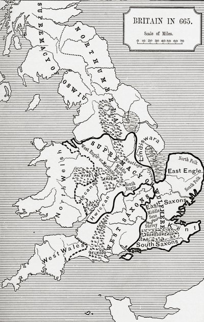 Mappa della Gran Bretagna nel 665, da 
