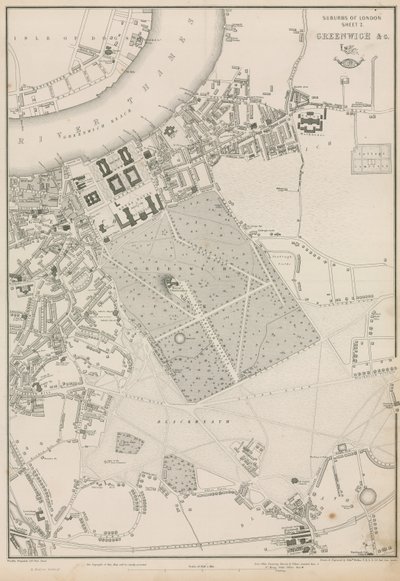 Mappa di Greenwich e dintorni, Londra da English School