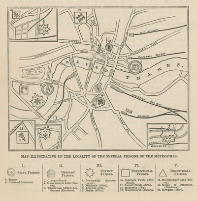 Mappa delle prigioni di Londra da English School