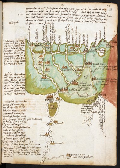 Mappa del Basso Egitto, dal Taccuino di Sir Walter Raleigh (1552-1618), c.1606-08 da English School