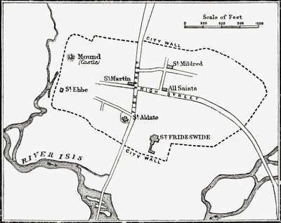 Mappa di Oxford, Inghilterra, XII-XIII secolo, da 