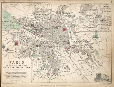 Mappa di Parigi allo scoppio della Rivoluzione Francese, 1789 da English School