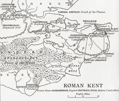 Mappa del Kent romano, Inghilterra, da 