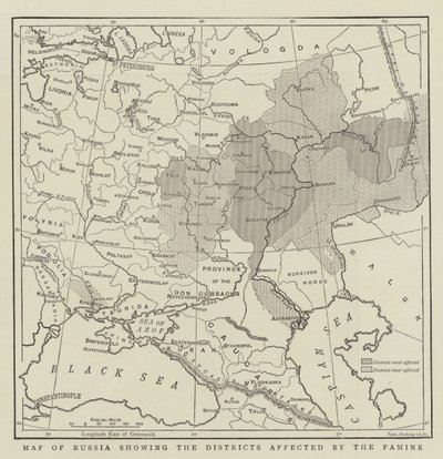 Mappa della Russia che mostra i distretti colpiti dalla carestia da English School
