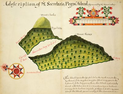 Mappa delle Isole Secretaire e Pepys nello Stretto di Magellano, c.1628 da English School