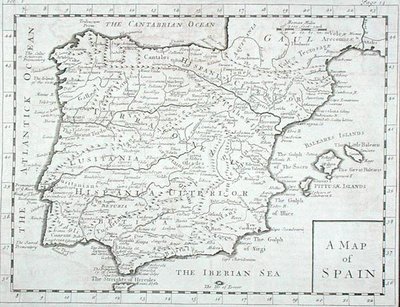 Mappa di Spagna e Portogallo, fine XVIII secolo da English School