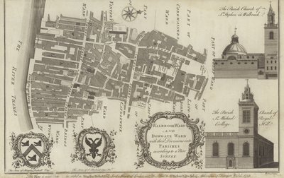 Mappa dei quartieri di Walbrook e Dowgate, Londra da English School