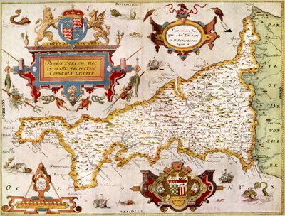 Mappa della Contea di Cornwall nel 1576, da 