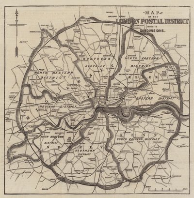 Mappa dei distretti postali di Londra (incisione) da English School