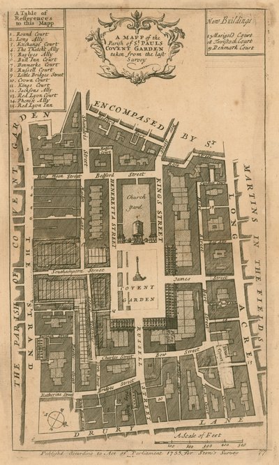 Mappa della parrocchia di San Paolo, Covent Garden, Londra da English School
