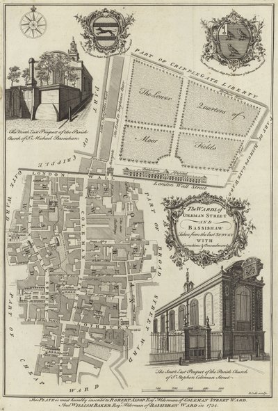 Mappa dei quartieri di Coleman Street e Bassishaw, Londra da English School