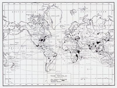 Mappa del mondo che mostra i paesi produttori di tabacco da English School