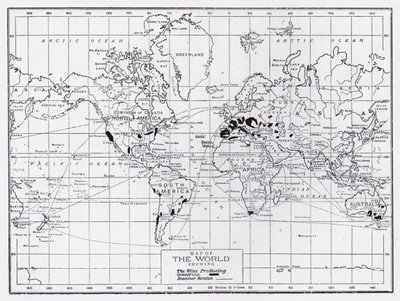 Mappa del mondo che mostra i paesi produttori di vino da English School