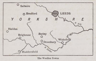 Mappa che mostra le città della lana dello Yorkshire (litografia) da English School