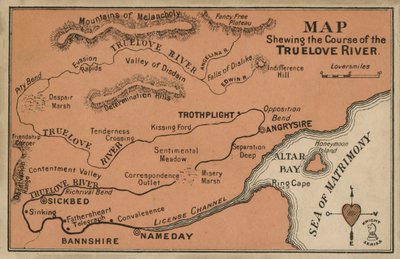 Mappa del corso del fiume Truelove (litografia a colori) da English School