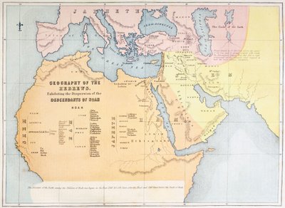 Mappa che mostra la geografia degli Ebrei e la dispersione dei discendenti di Noè da English School