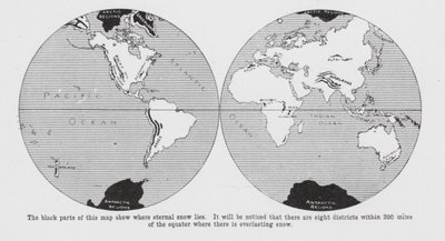 Mappa che mostra dove si trova la neve eterna (litografia) da English School