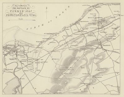 Mappa per illustrare le Battaglie di Pinkie 1547 e Prestonpans 1745 da English School
