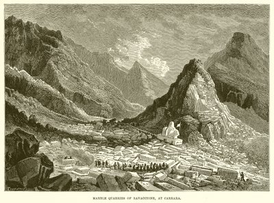 Cave di marmo di Ravaccione, a Carrara (incisione) da English School