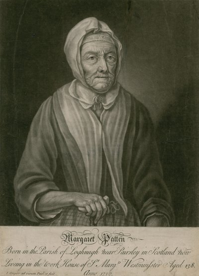 Margaret Patten, ora residente nella casa di lavoro di St Margaret, Westminster, di 138 anni da English School