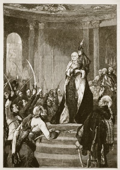 Maria Teresa e il Parlamento Ungherese, illustrazione da Cassells Illustrated History of England da English School