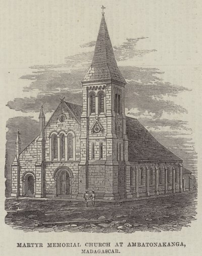 Chiesa del Memoriale dei Martiri ad Ambatonakanga, Madagascar (incisione) da English School