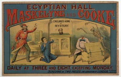 Maskelyne & Cooke alla Egyptian Hall c.1880 (litografia a colori) da English School