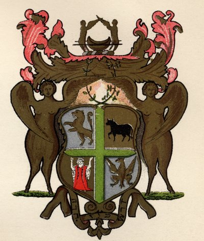 Stendardo massonico in possesso della Loggia di York, c.1776, da La Storia della Massoneria, volume II, pubblicato da Thomas C. Jack, Londra, 1883 da English School