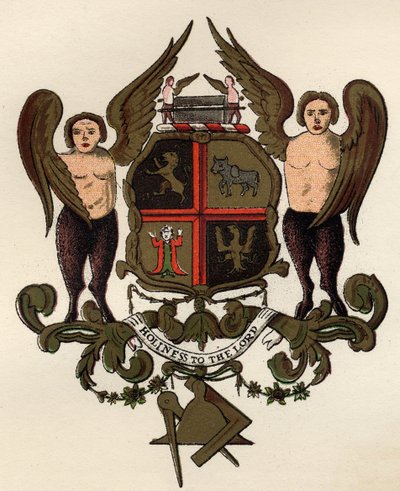 Stemma massonico, dopo un pannello dipinto in possesso di W.H.Y. Rylands, da La Storia della Massoneria, volume II, pubblicato da Thomas C. Jack, Londra, 1883 da English School