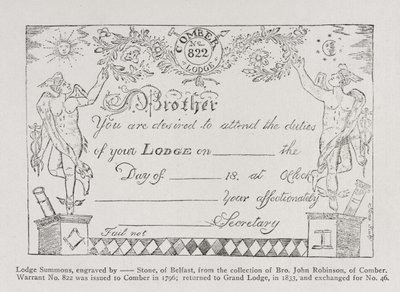 Convocazione della loggia massonica, datata 1796 da English School