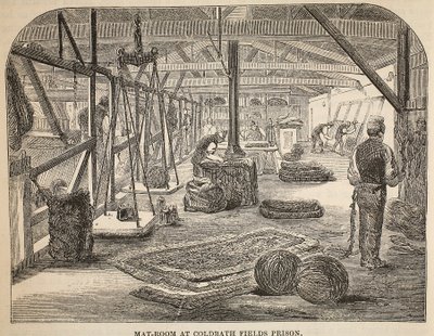 Sala dei tappeti alla prigione di Coldbath Fields, illustrazione da Le Prigioni Criminali di Londra e Scene dalla Vita Carceraria di Henry Mayhew e John Binny, pub. 1862 da English School