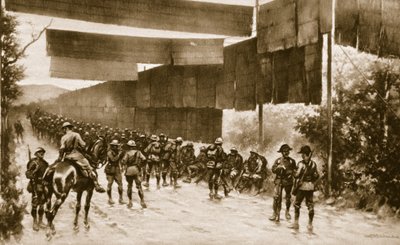 Schermi di stuoie per strada esposta: un dispositivo impiegato dagli italiani avanzando su Gorizia, 1914-19 da English School