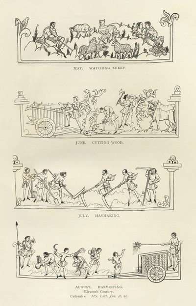 Maggio, giugno, luglio e agosto, dal The Julius Calendar and Hymnal, illustrazione da History of the English People da English School